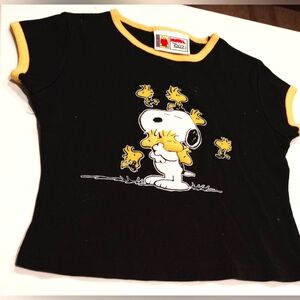SNOOPY& WOODSTOCK T-SHIRT, KIDS, SMALL, BLACK&YELLOW TRIM BY PEANUTS NOVEL TEEZ